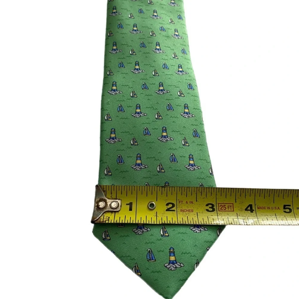 Haspel Silk Tie Green Nautical Tipped Bar Tac Keeper Loop 60”x3.25” 80s to 90s
